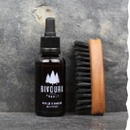 Coffret de soins bio pour la barbe : huile à barbe naturelle et brosse à barbe en poils de sanglier, sac coton bio- Bivouak