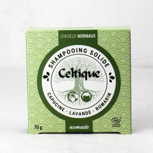 Shampoing solide bio pour cheveux normaux. Emballage carton. Fabriqué en France dans la Drôme.