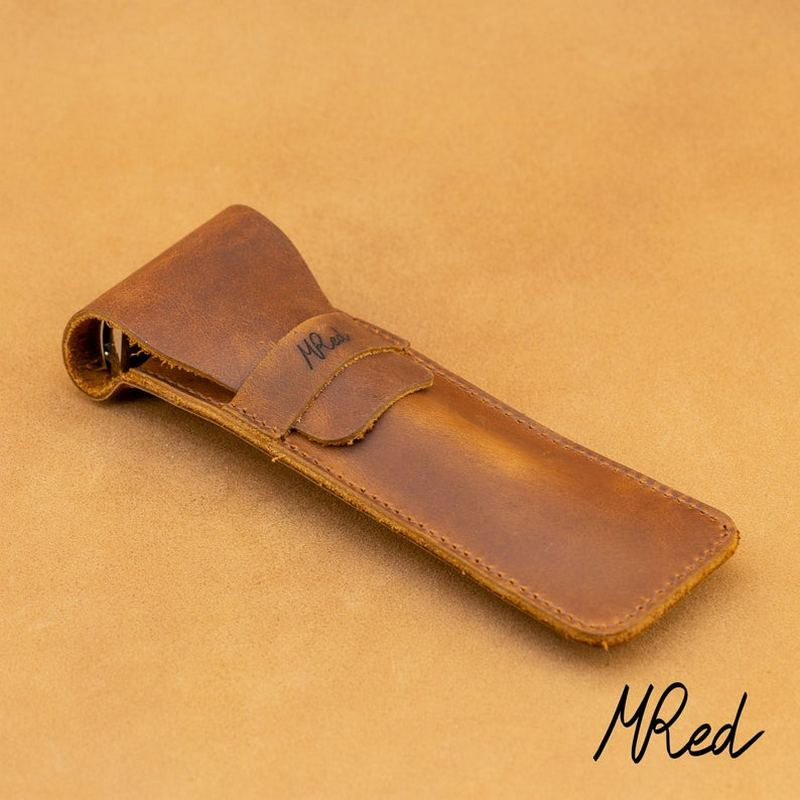 Etui en Cuir Marron pour Rasoir 100% Fait Main - MRed Etui en Cuir Marron pour Rasoir 100% Fait Main - MRed
