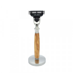 Rasoir Gillette Mach3 en Olivier avec Support - Gentleman Barbier